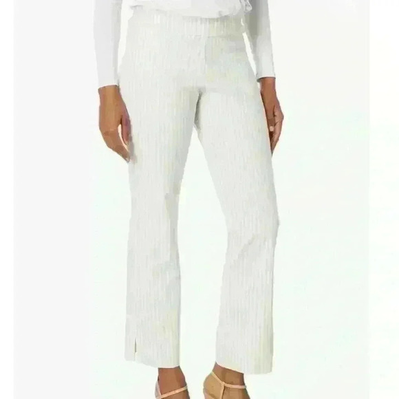Krazy Larry Pants - Krazy Larry Women's Stretch Linen Wide Ankle, Oatmeal striped size 2